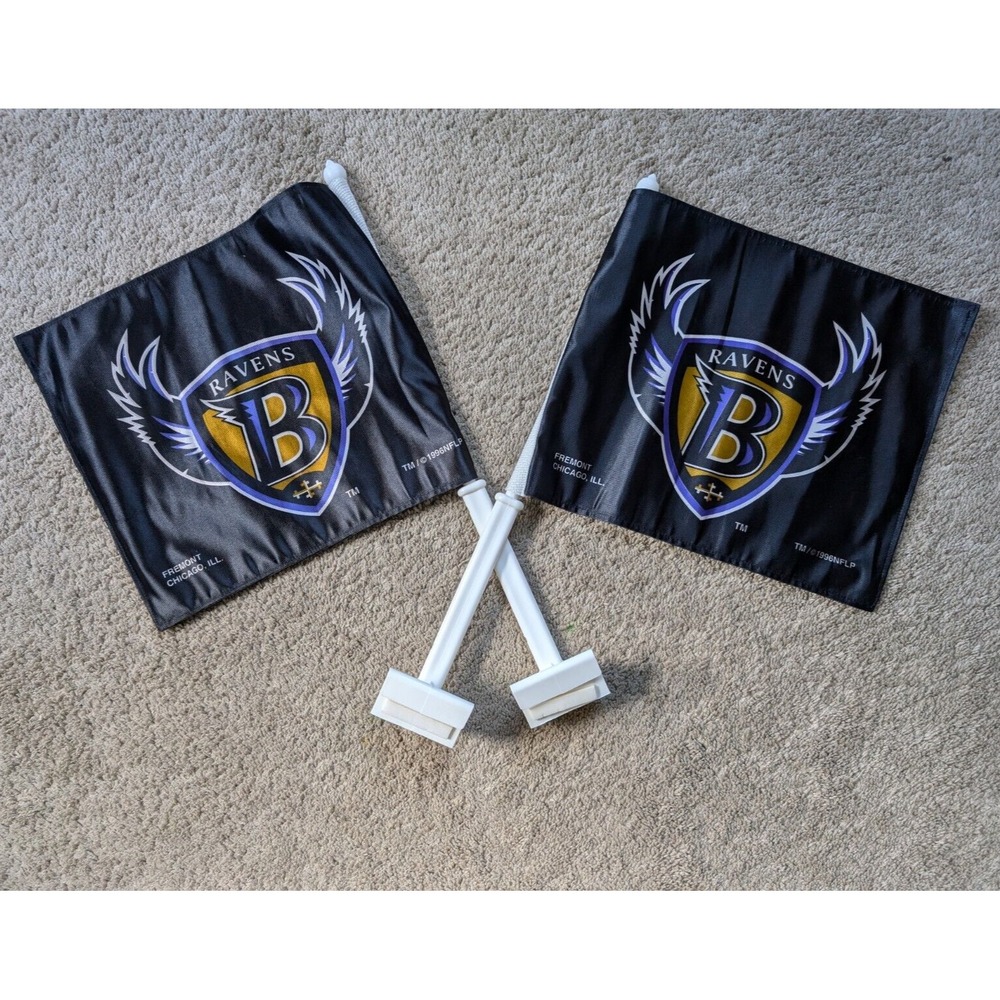 Vintage Baltimore Ravens‎ Car Flags Original Logo 90s NFL Double Sided Set of 2